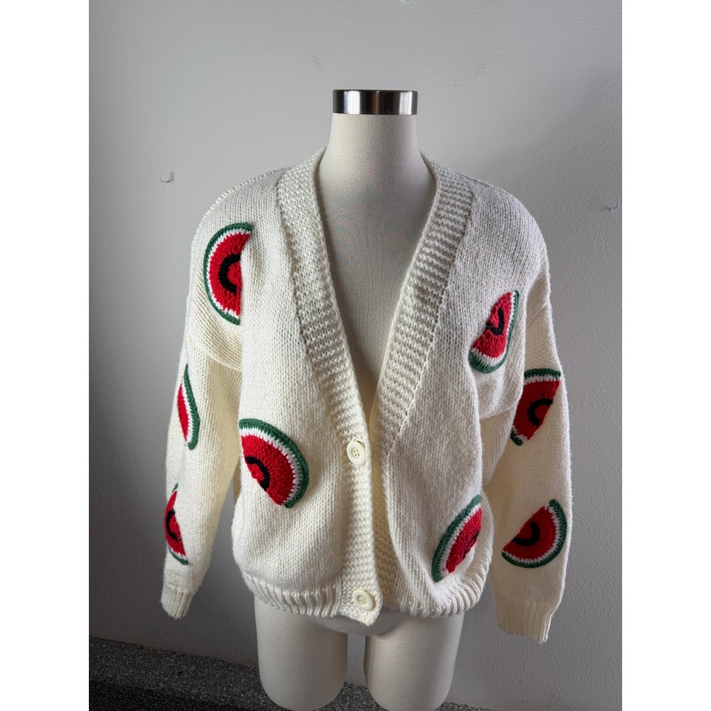Dreamers by Debut Womens S/M Watermelon Crochet Patch Knit Cardigan Sweater